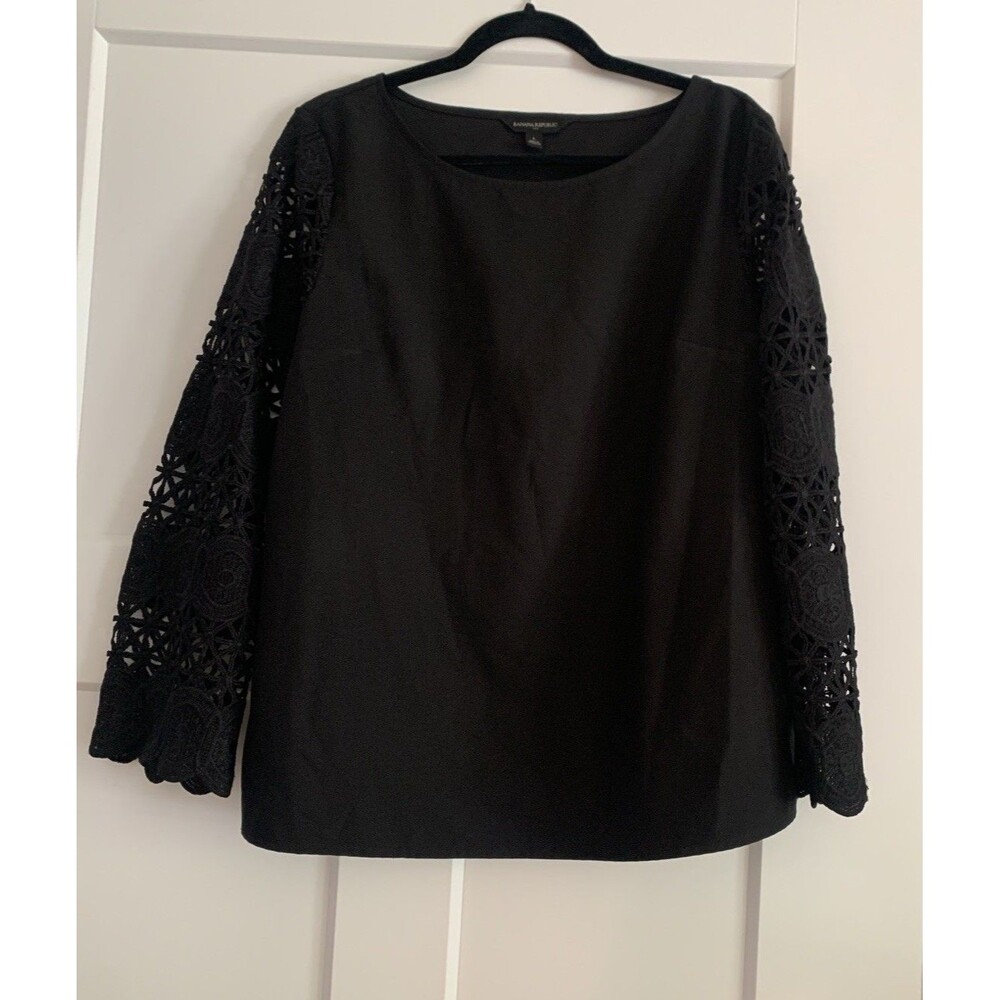 Banana Republic Black Top Long Lace Sleeve Oversize Blouse Size Large